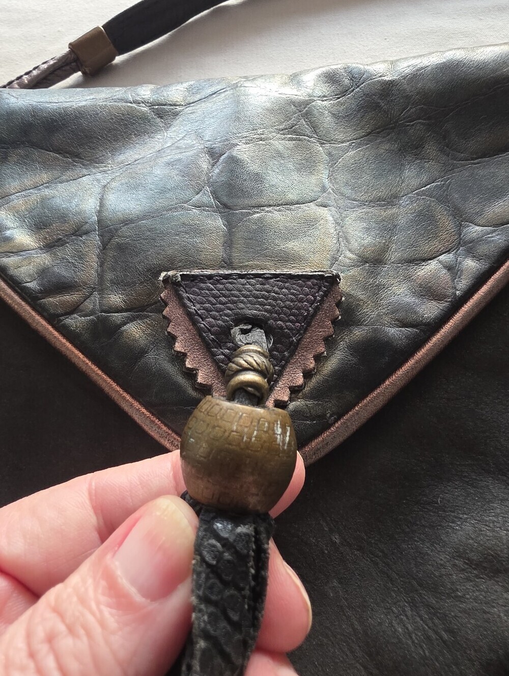 Gayle Anderson Designs Vintage Charcoal Leather Crossbody Bag with Tassel - Picture 15 of 16